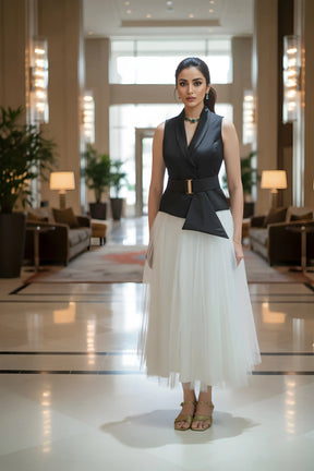 Ivory Skirt & Black Waist Coat - Timeless Pairing