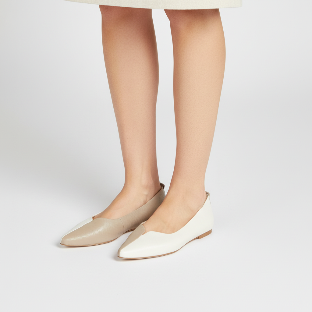 Lola Pointed Two-Tone Leather Flats
