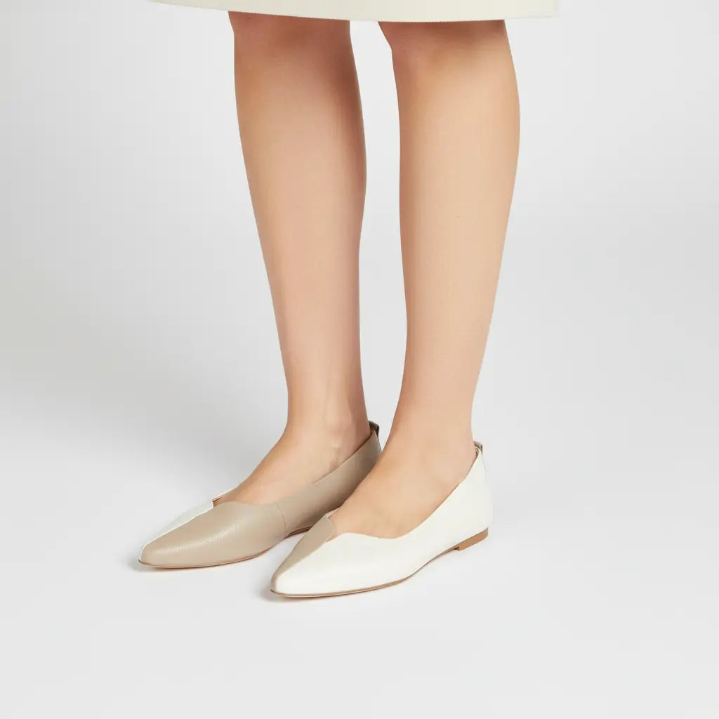 Lola Pointed Two-Tone Leather Flats