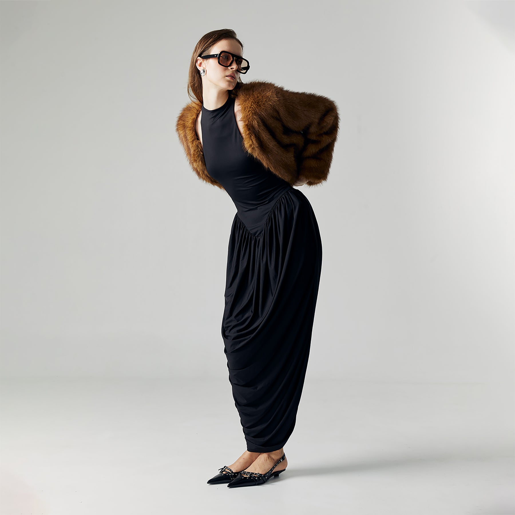 CELINE DRAPED MAXI DRESS