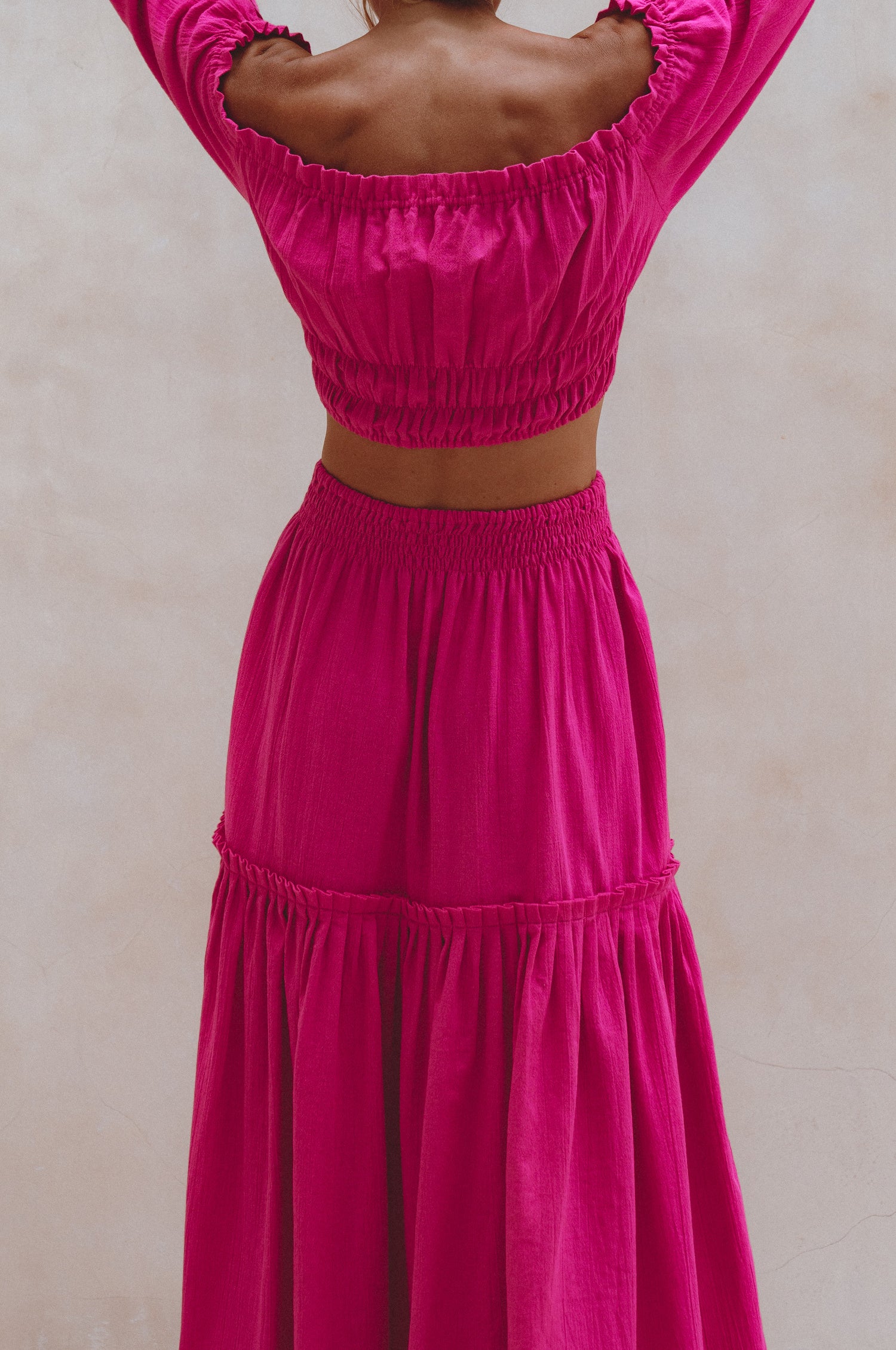 Annabelle Boho Linen Maxi Skirt - Magenta