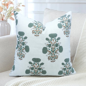 Handmade Block Print Pure White Linen Pillow Cover - Swadesh