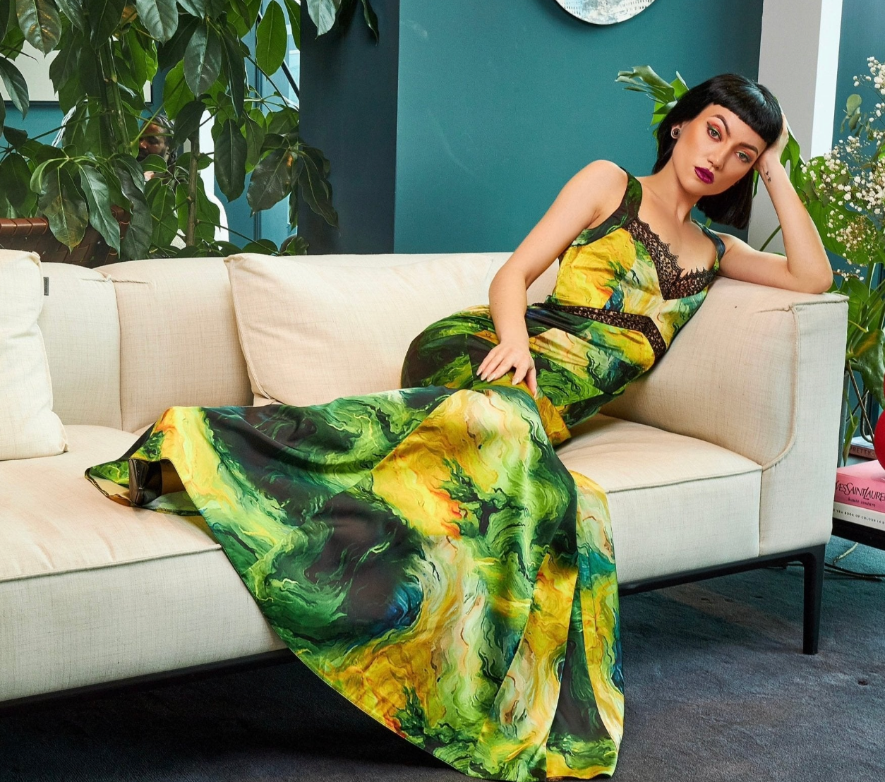 Lace Insert Floral Maxi Dress