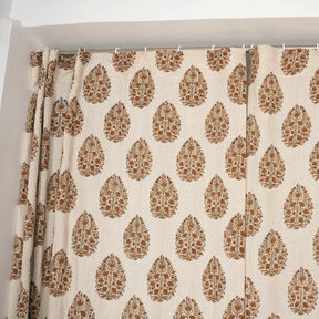 Floral Block Design Viscose Linen Ring Curtain- Kumud