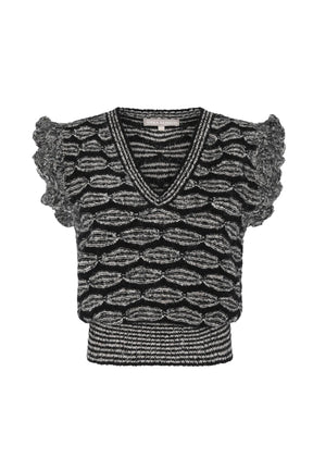 Beca Crochet Sleeve Alpaca Vest | Black Melange