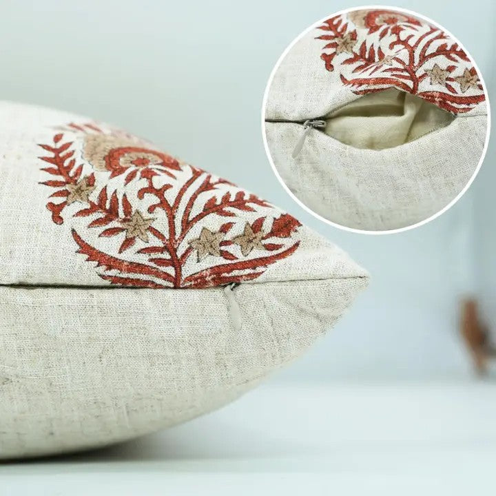 Natural Hand Block Printed Desgin Viscose Linen Pillow Cover - Vanshika Mohini