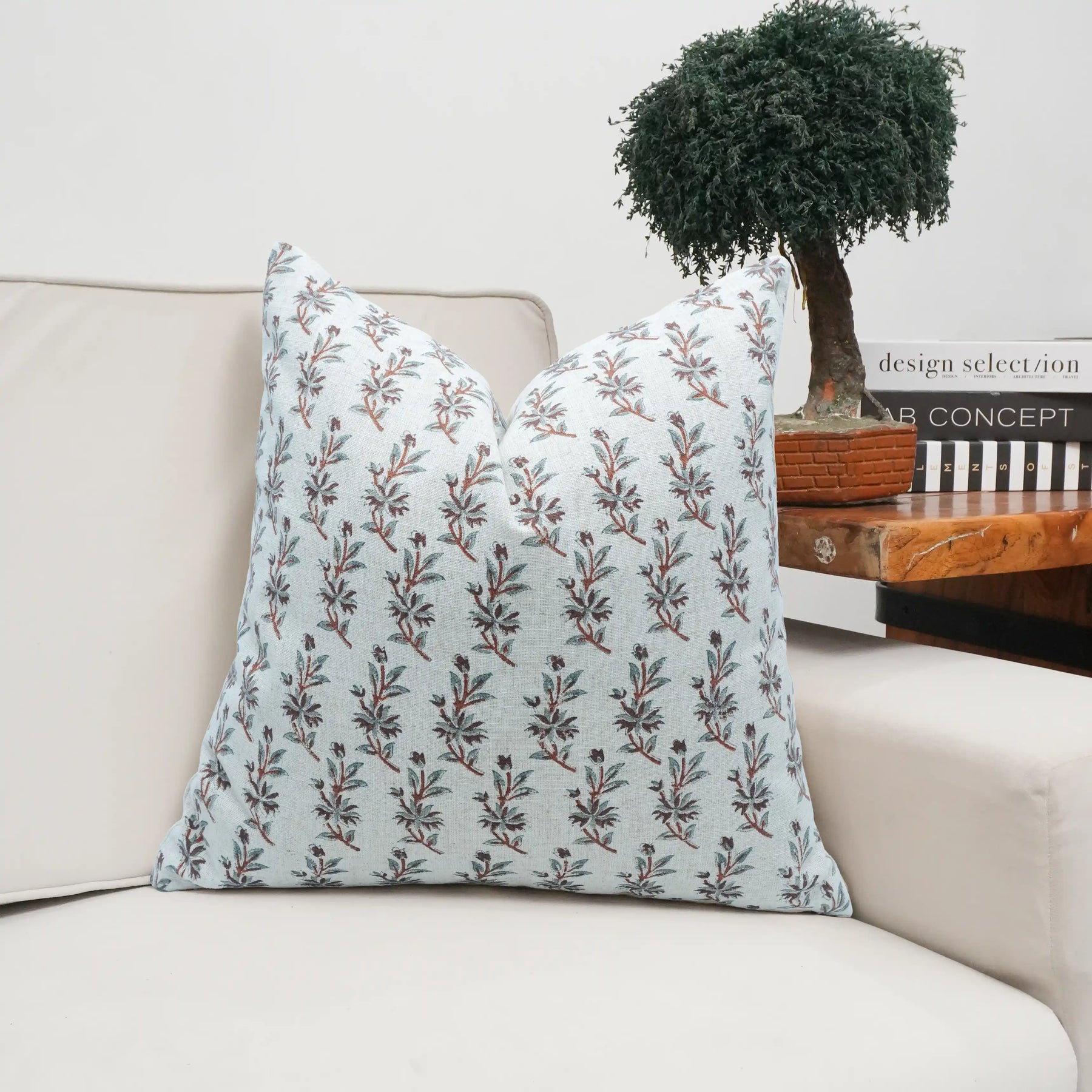 Handmade Indian Block Print Viscose Linen Cushion Cover - Deepika