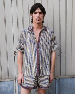 Embossed Botanical Short Sleeve Crepe Shirt