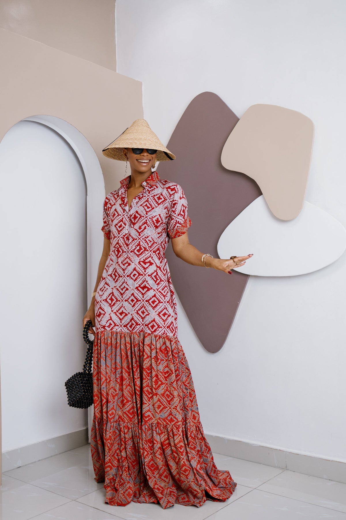 Ogbaluofu Kaftan Maxi Dress – Handmade Crepe Adire Elegance