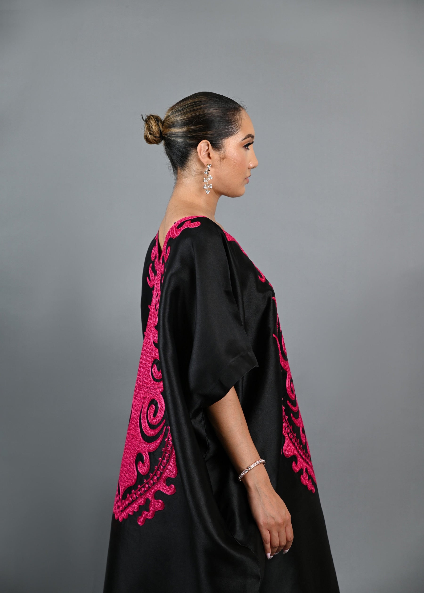 Soso Boubou (black color with pink embroidery) -African maxi dress
