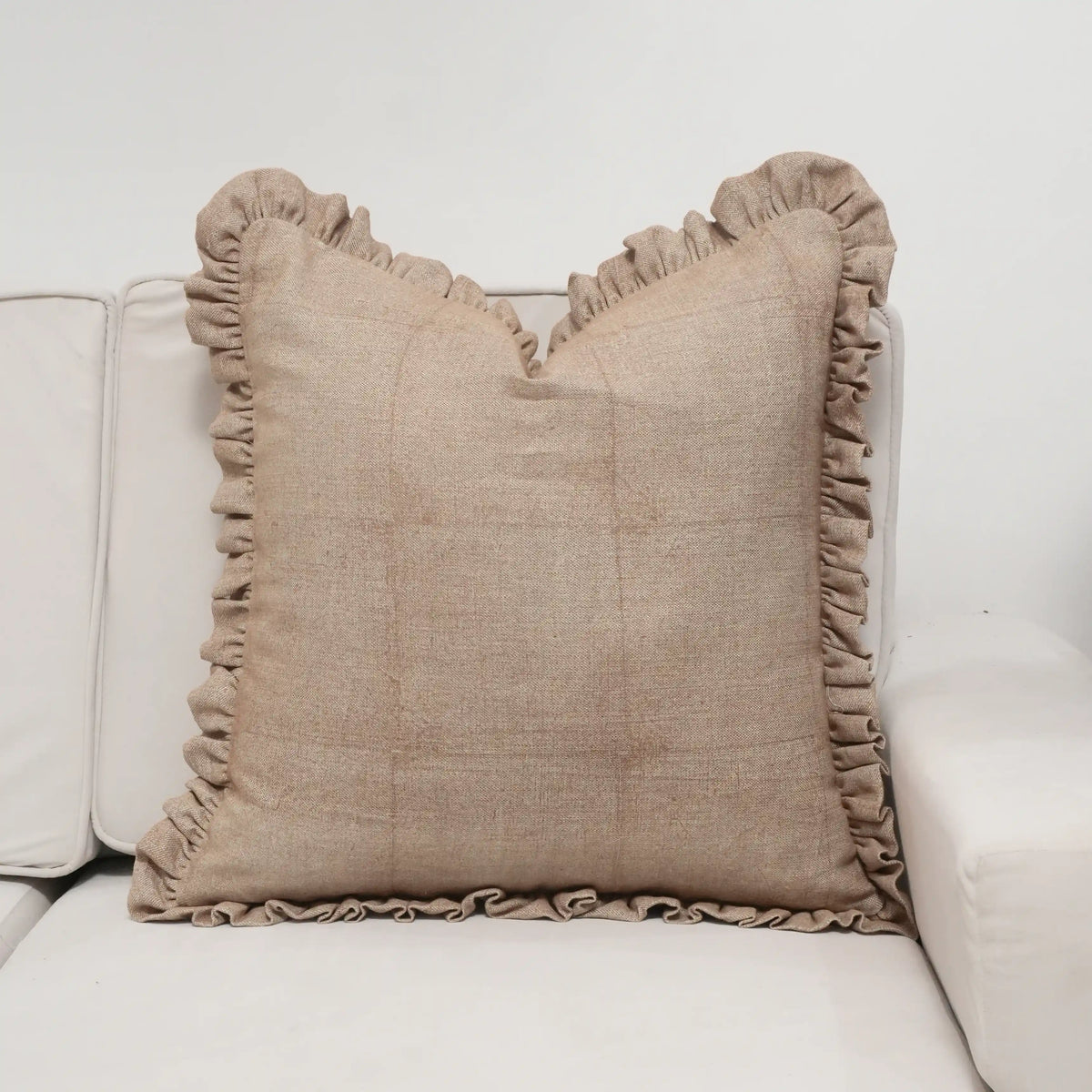 Handmade Block Print Thick Linen Pillow Cover with Frill Edge - Solid