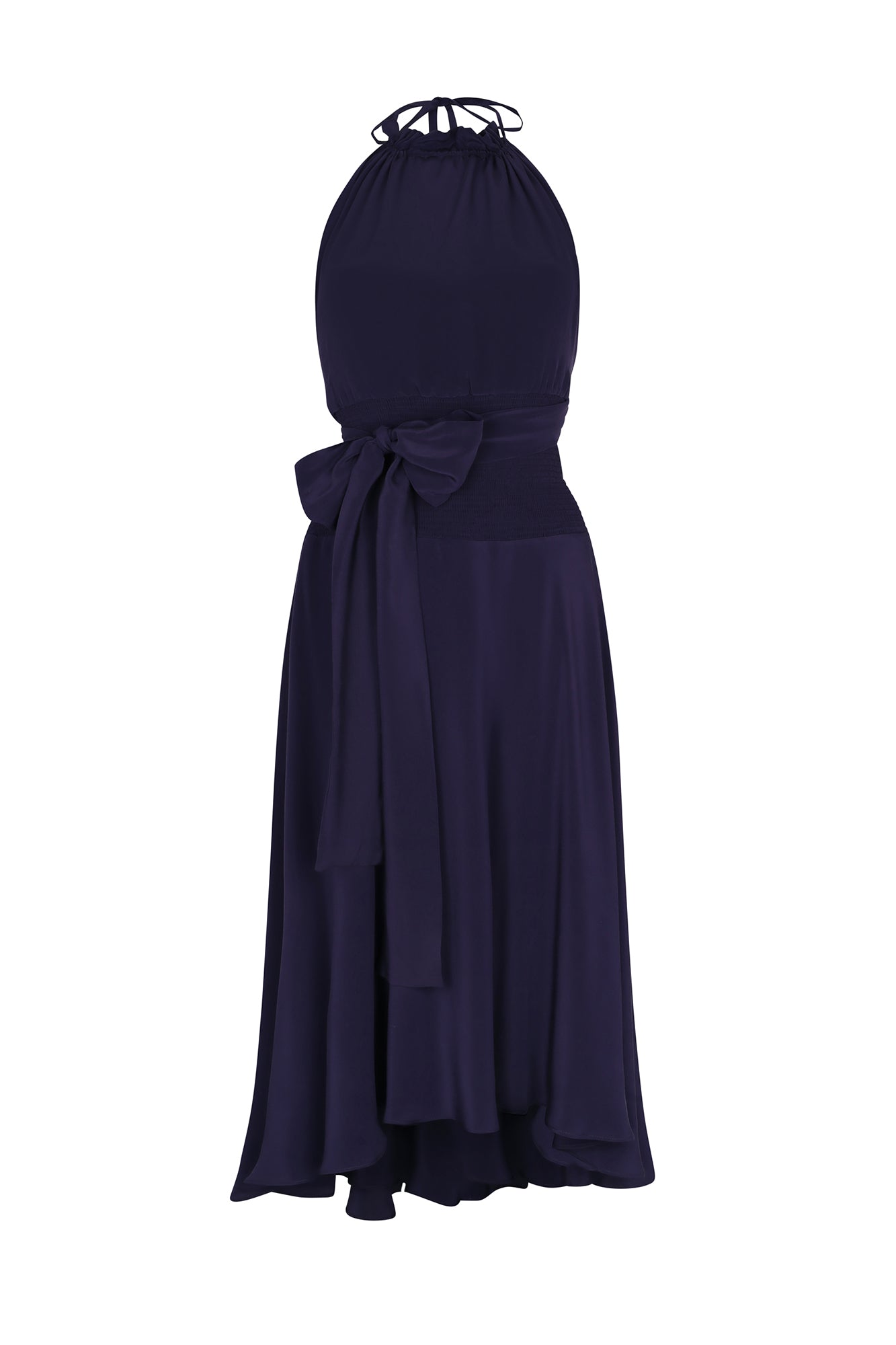 Zenia Halter Neck Silk Dress | Navy