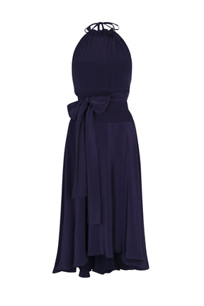 Zenia Halter Neck Silk Dress | Navy
