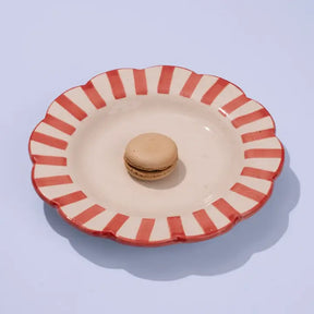 Ceramic stripe Salad Plate, Yellow , Red - 8.25x 8.25 x 1.25 Inches