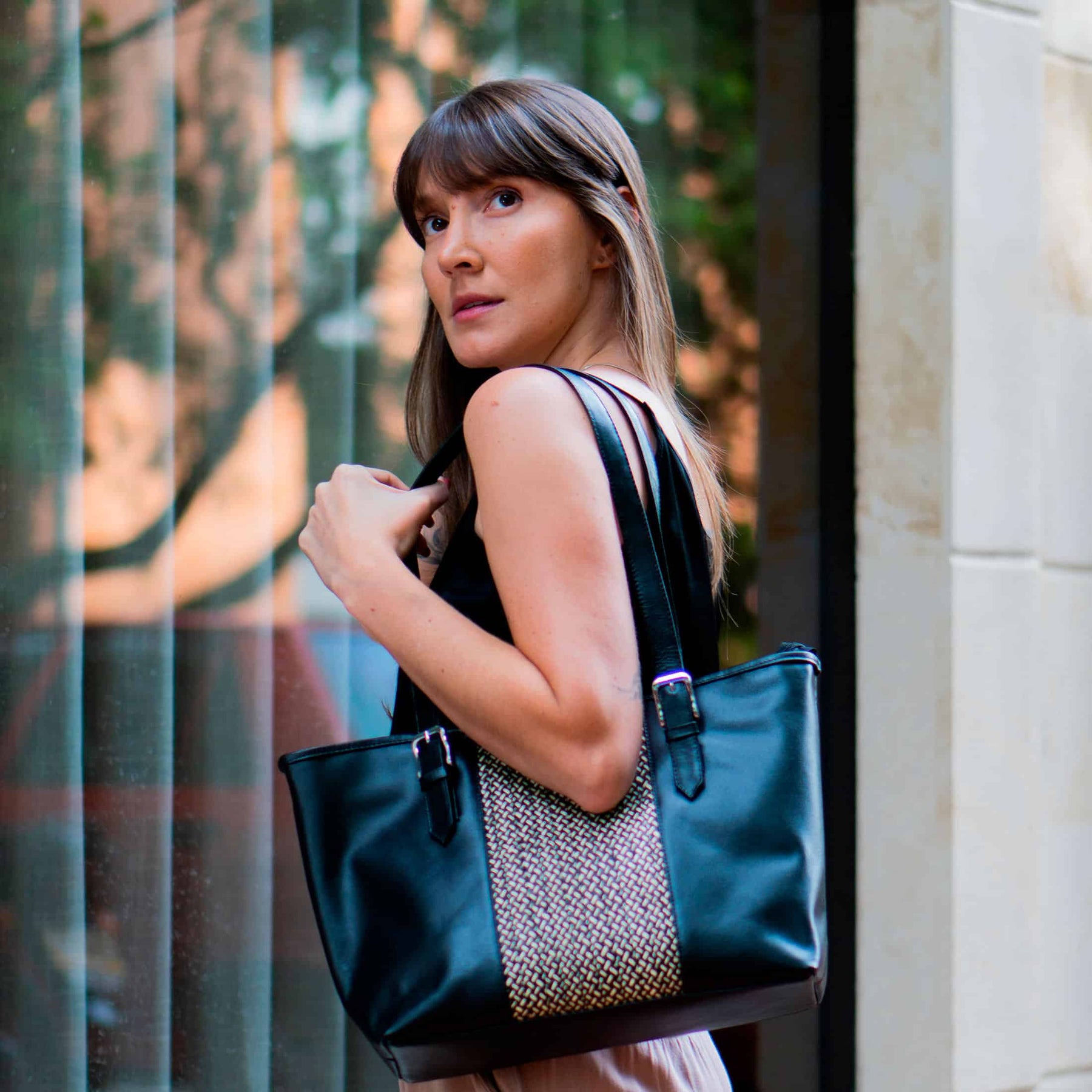Black Leather Victoria Tote Bag