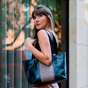 Black Leather Victoria Tote Bag