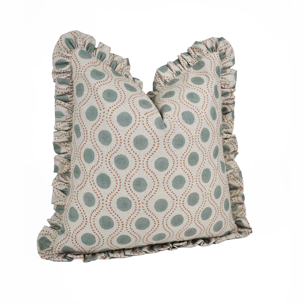 Handcrafted Block Print Linen Blend Frill Throw Pillow Cover - Raajbhog