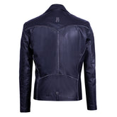 Black Biker-Style Leather Jacket with Bold Zipper Accents