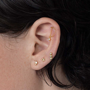 Triple Round Flatback Earring Stud Gold