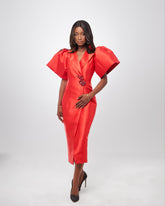 Ms Kabuki Embellished Suit Midi- red