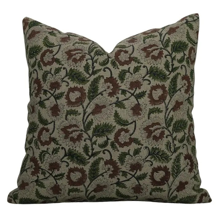 Vintage Hand Block Print Thick Linen Pillow Cover- Mandakini