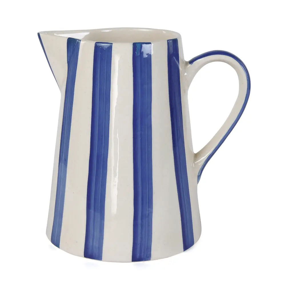 Ceramic Stripe Pitcher, Blue - 8.25x8.25x8 Inches