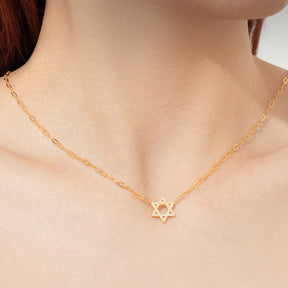 Star Of David Gold Pave Charm Necklace