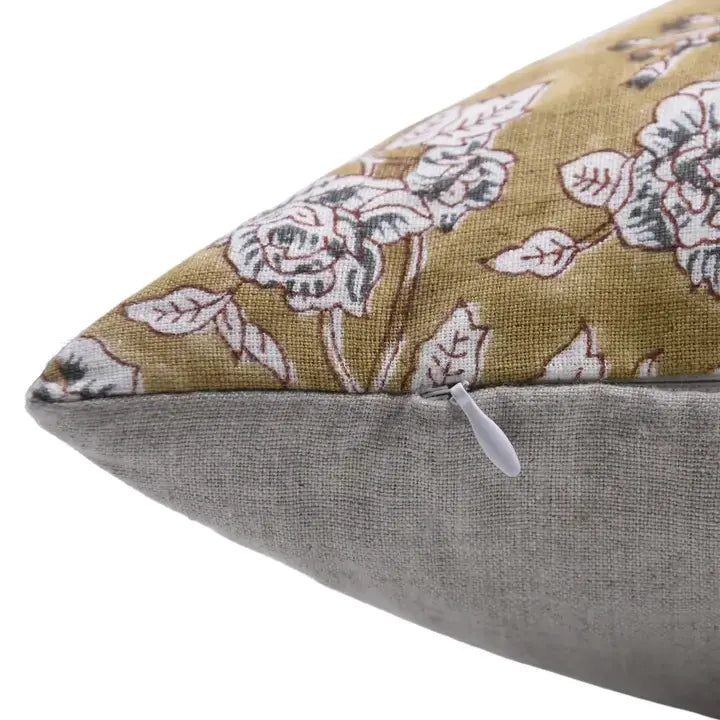Home Decor Block Printed Floral Pure Linen Pillow Cover - Rameshwaram
