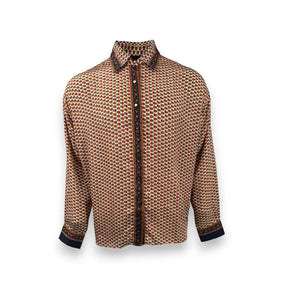 Embossed Botanical Long Sleeve Crepe Shirt