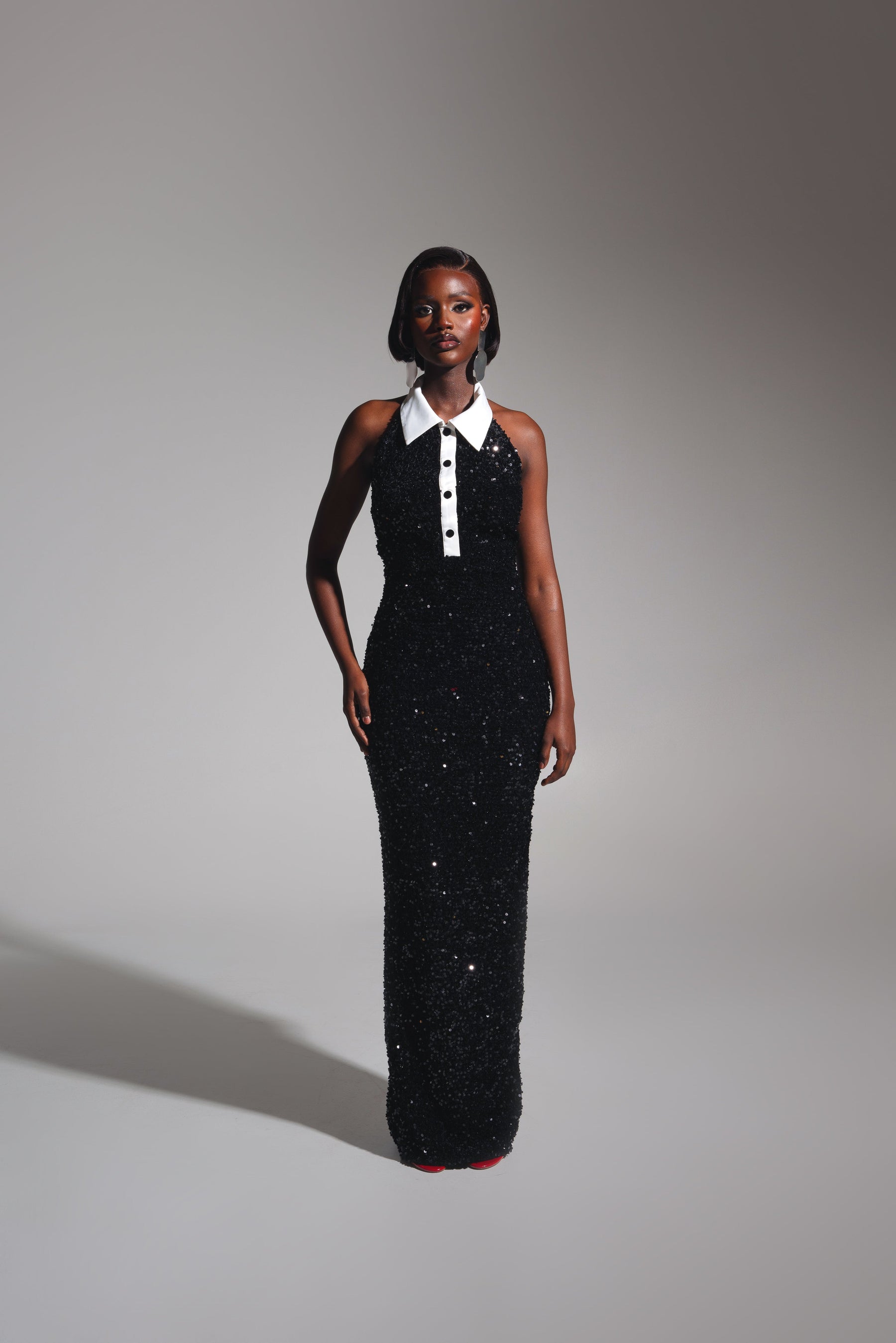 RIA Halter Sequin Maxi Dress in ONYX