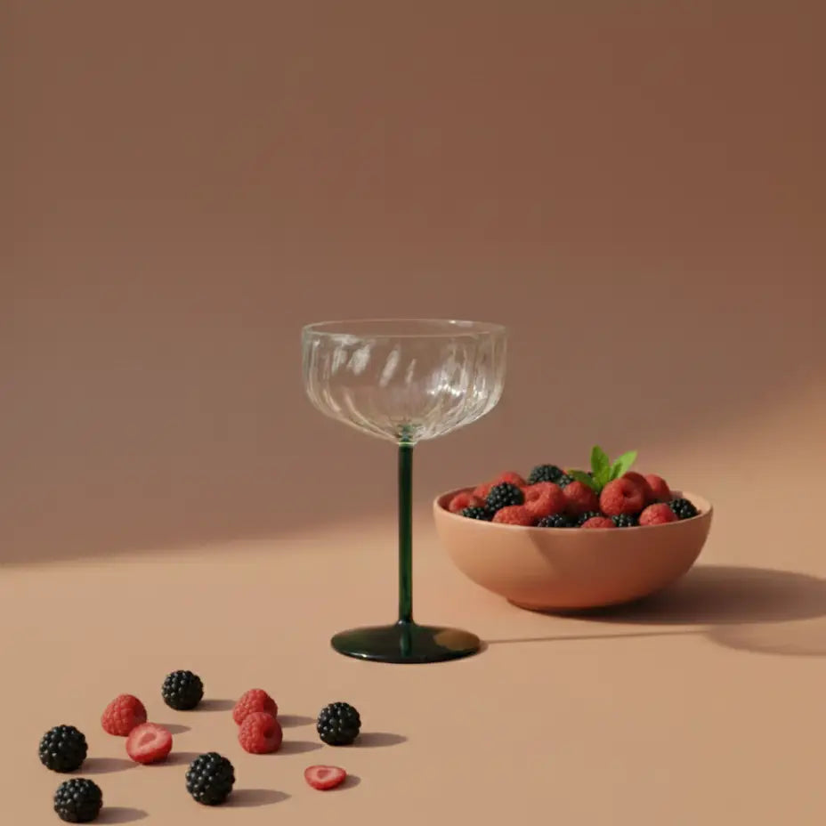 Swirl Cocktail Glass -Clear & Green,  4 x 6.5 Inches (Set of 2)