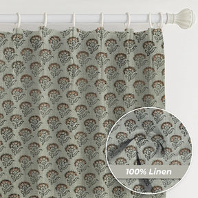 Handcrafted Print Thick Linen Pleated Curtain- Juju Flower