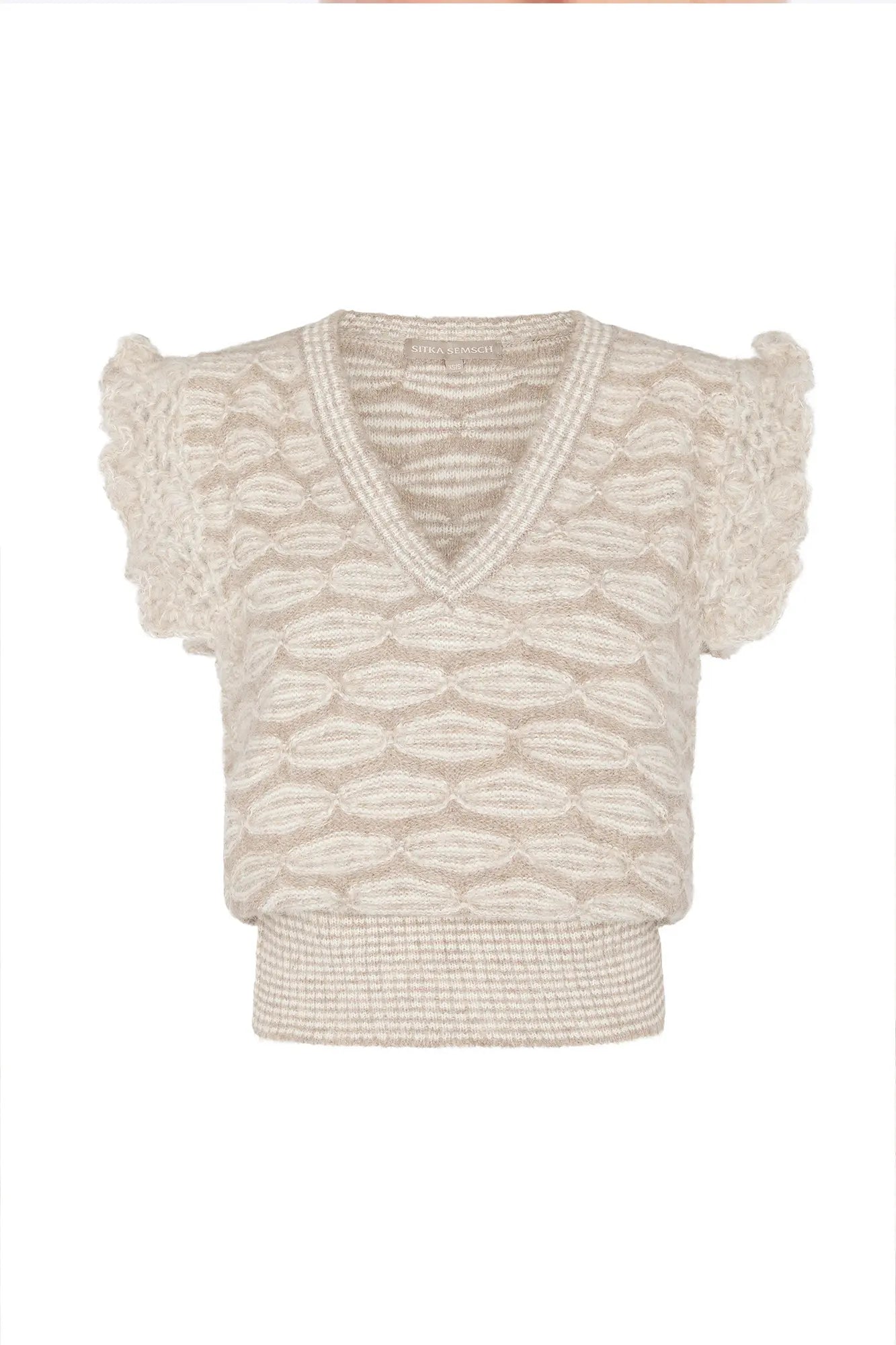 Beca Crochet Sleeve Alpaca Vest | Beige Melange