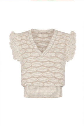 Beca Crochet Sleeve Alpaca Vest | Beige Melange