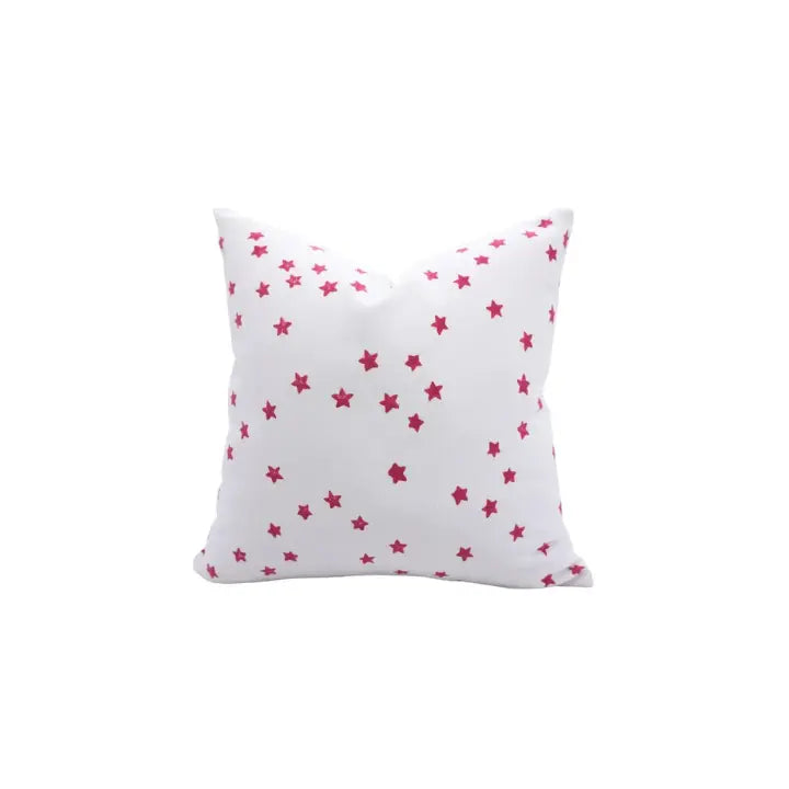 Artistic Hand-Carved Block Print Design Thick Cotton White Pillow Cover- Star