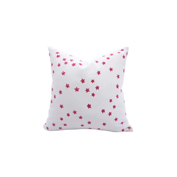 Artistic Hand-Carved Block Print Design Thick Cotton White Pillow Cover- Star