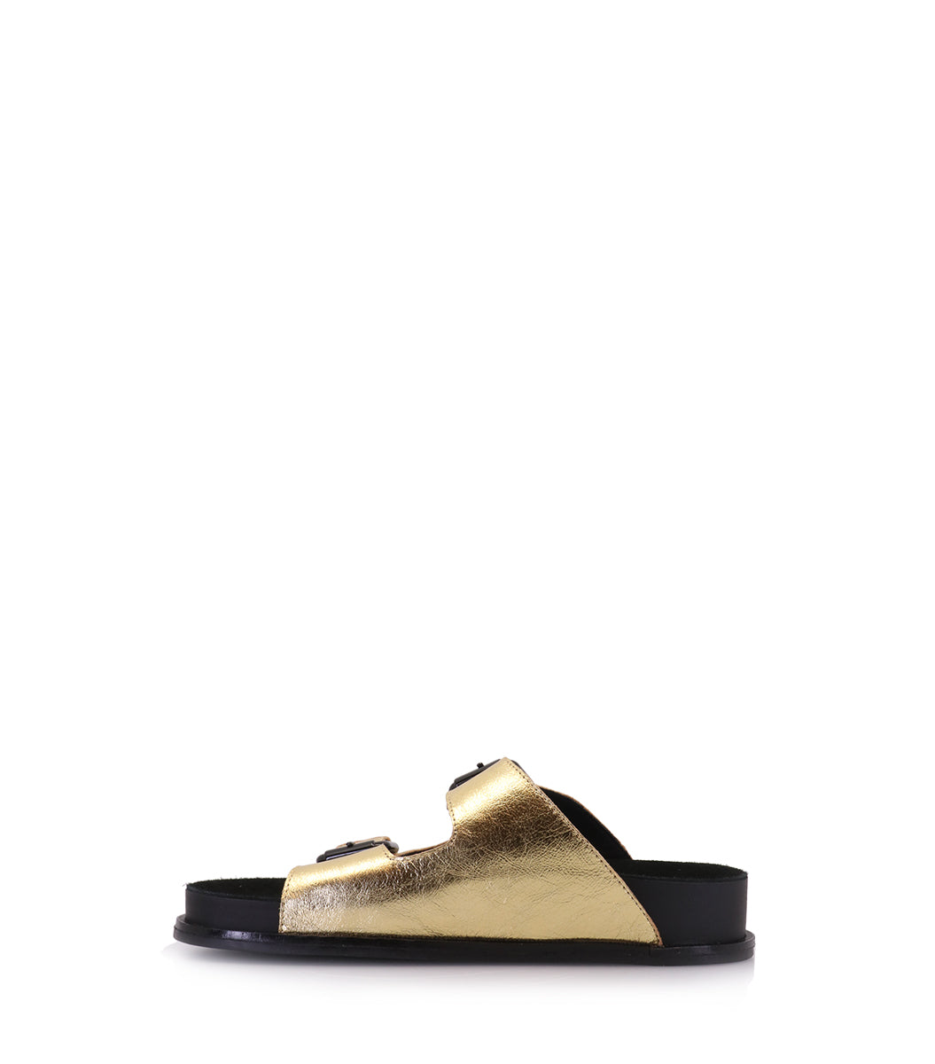 Golden Birk Sandals with Chic Print Minty