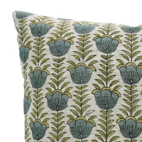 Floral  Hand Block Desgin Viscose Linen Cushion Cover - Lotus