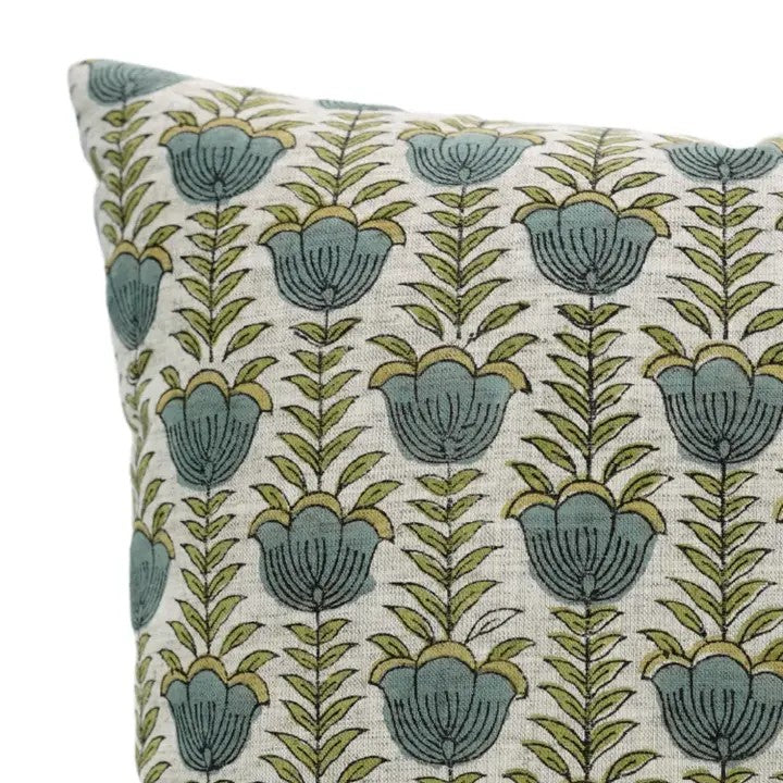Floral  Hand Block Desgin Viscose Linen Cushion Cover - Lotus