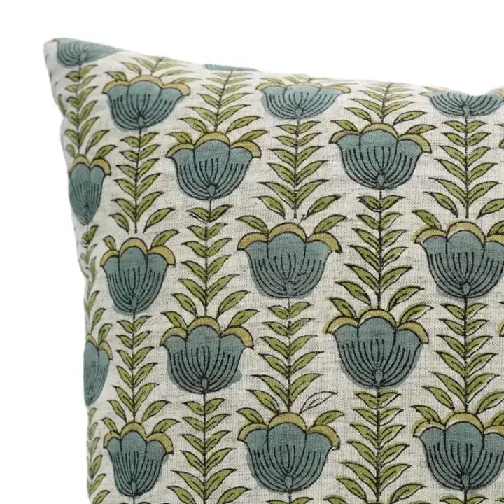 Floral  Hand Block Desgin Viscose Linen Cushion Cover - Lotus