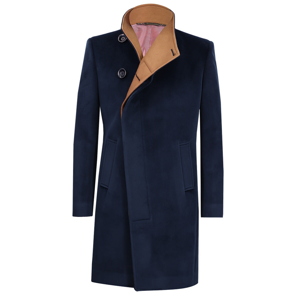 Double-breasted coat in two contrasting colors