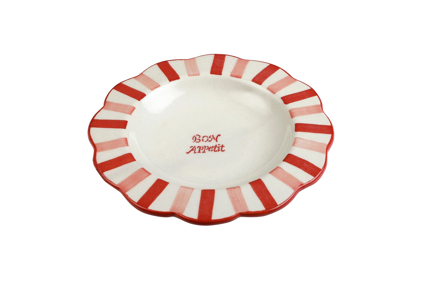 Ceramic Bon Appétit Striped Salad Plate,  Rose Red - 8.25 x 8.25 x 1.25 Inches