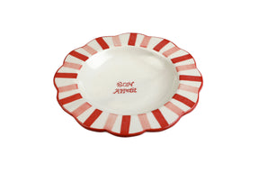 Ceramic Bon Appétit Striped Salad Plate,  Rose Red - 8.25 x 8.25 x 1.25 Inches