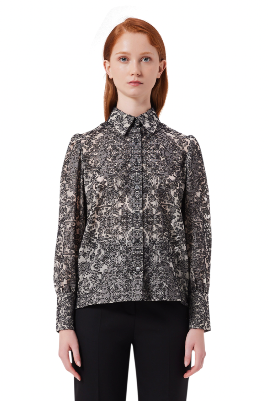 Eleanor Long Sleeve Blouse in Black & White