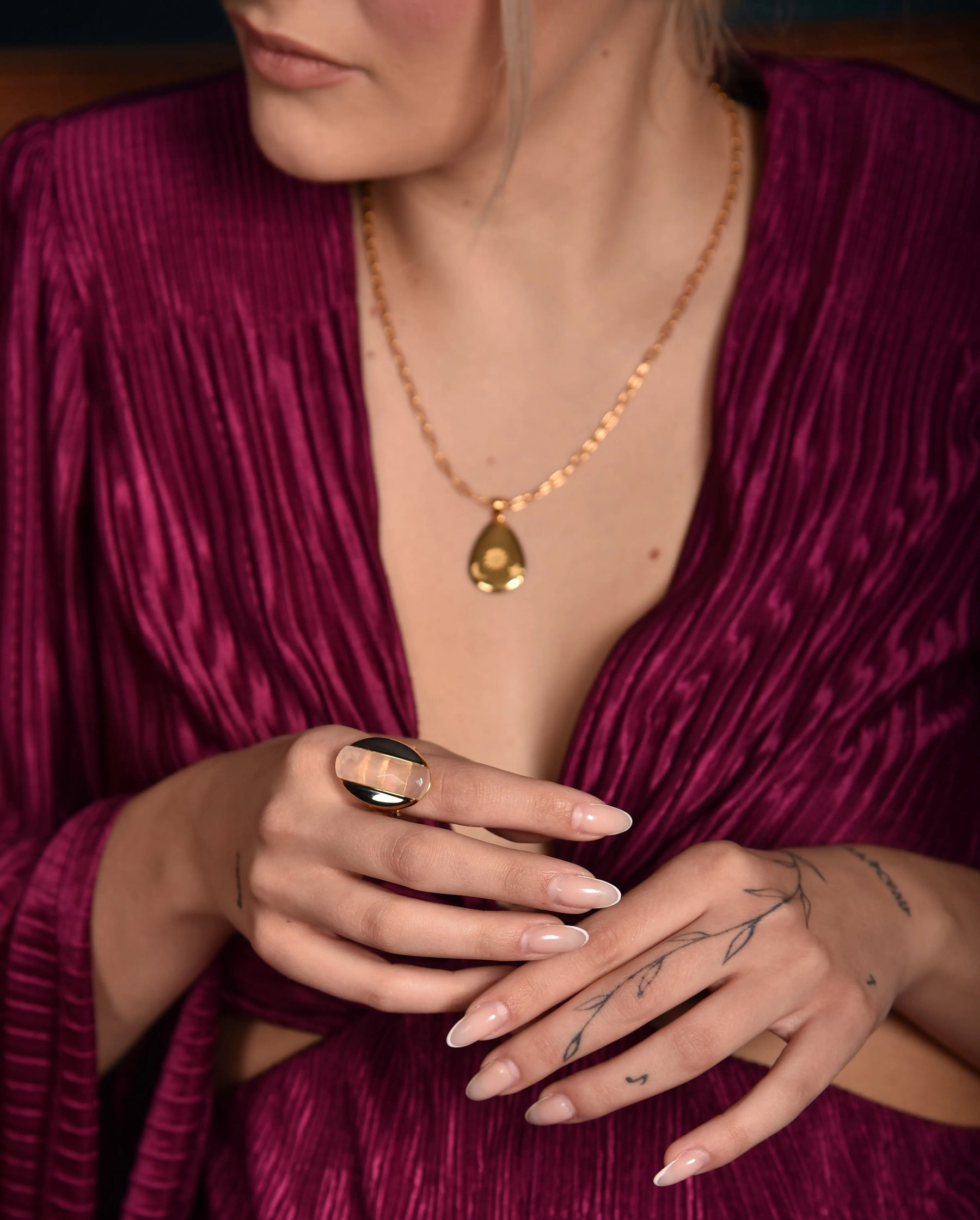 Athena Rose Quartz Gold & Rhodium Ring