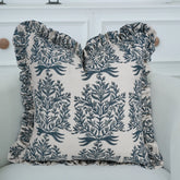 Hand Block Print Linen Blend Frill Cushion Cover - Vrindavan