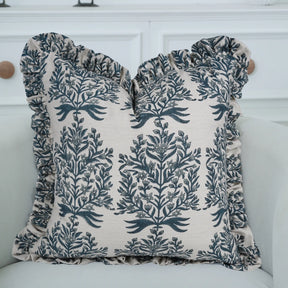 Hand Block Print Linen Blend Frill Cushion Cover - Vrindavan