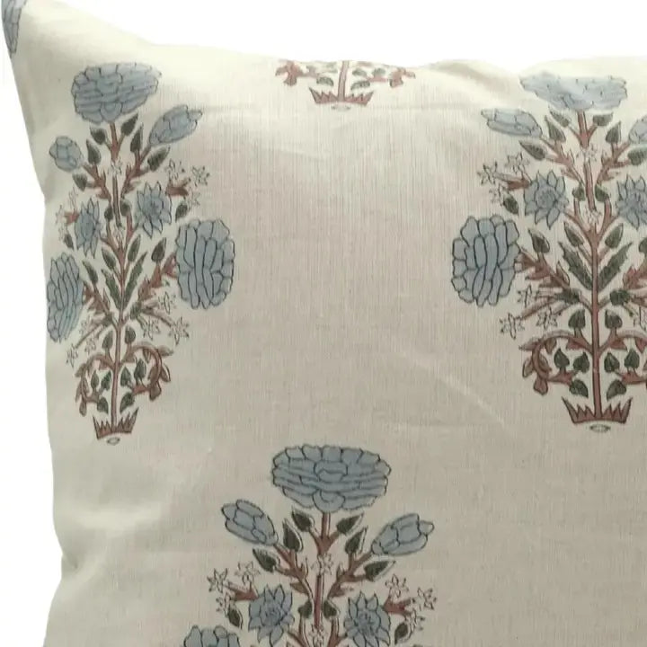 Floral Handmade Stylish Block Printed Pure Linen Cushion Cover - Swadesh