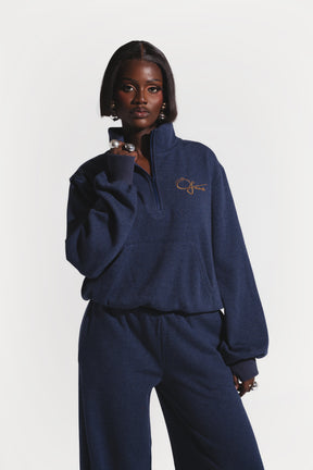 OFUURE Plush fleece 3/4 Zip SET in DENIM BLUE