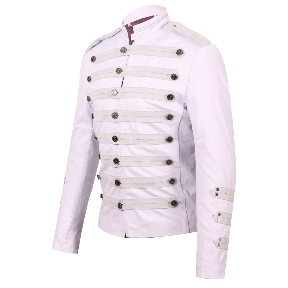 White Leather Jacket with Suede Details